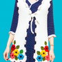 Vesta alba decorata cu flori 3D multicolore. Vesta dama lunga pentru femei. Vesta/ilic handmade