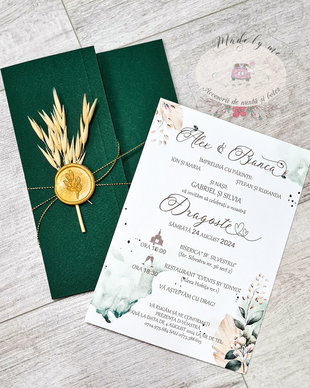 Invitatie nunta sigiliu si flori uscate