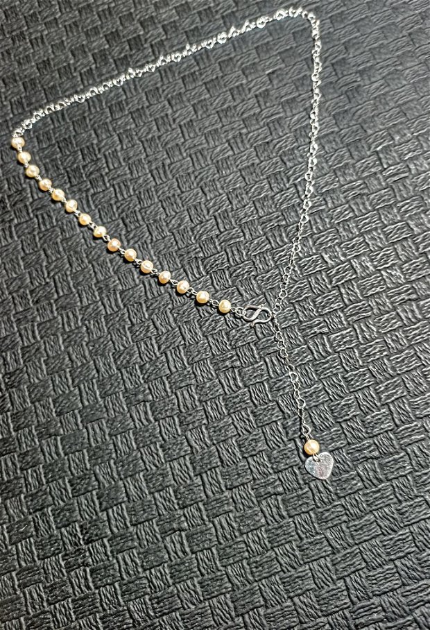 Colier argint perle naturale de cultura ivoire charm inima lant inimi inchidere frontala versatil minimalist contemporan trendy - Transport gratuit