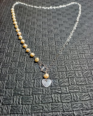 Colier argint perle naturale de cultura ivoire charm inima lant inimi inchidere frontala versatil minimalist contemporan trendy - Transport gratuit