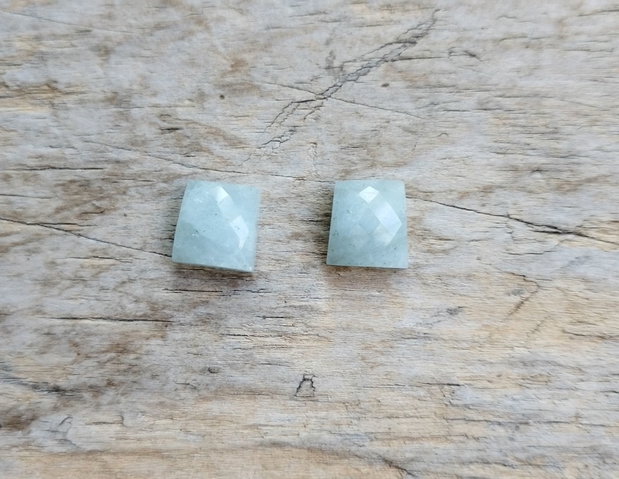 Cabochon acvamarin fatetat, aprox 10x10x4.5 mm (2 buc)