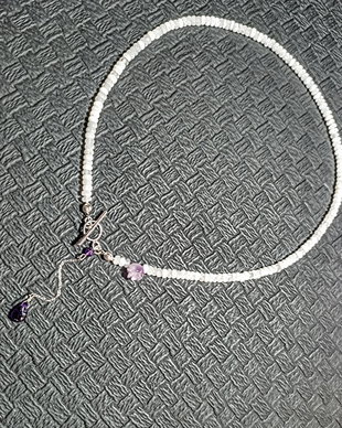 Colier piatra lunii ametist discuri/heishi inchidere frontala toggle lant argint brioleta floare boho chic trendy - Transport gratuit