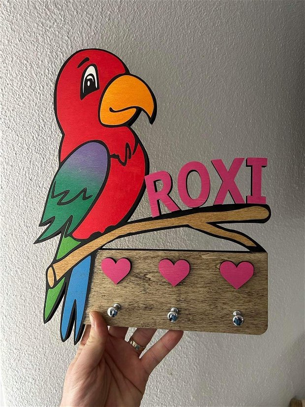 Cuier papagal colorat cadou pentru camera copiilor