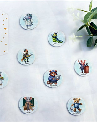 Set ilustratii pe lemn cu meserii pentru taierea motului - Animalute simpatice