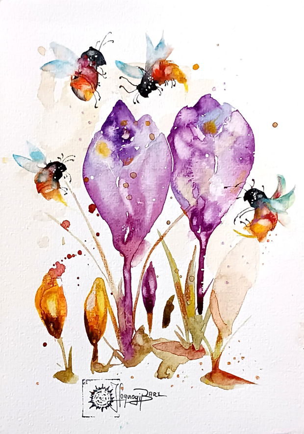 Tablou Spring Vibes - Studiu Botanic. Pictura Originala în Acuarelă. Floral Nature And Colors Collection