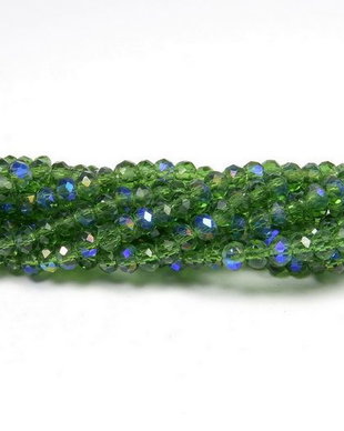 Cristale din sticla, rondelle, 2.5x2 mm, electroplacate, AB, verde inchis-A034-T-L27