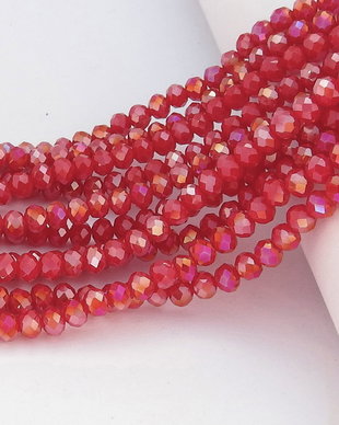 Cristale din sticla, rondelle, 2.5x2 mm, opace, AB, rosii-B04