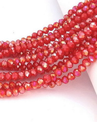 Cristale din sticla, rondelle, 2.5x2 mm, opace, AB, rosu deschis-B06