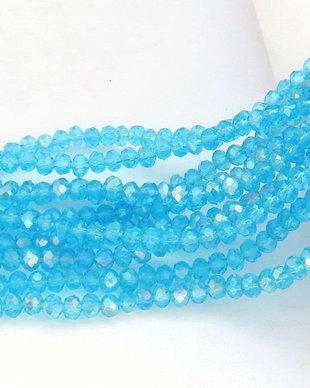 Cristale din sticla, rondelle, 2.5x2 mm, AB, aquamarin