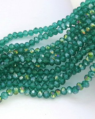 Cristale din sticla, rondelle, 2.5x2 mm, AB, verde marin-B04