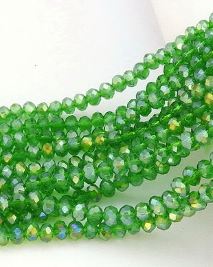 Cristale din sticla, rondelle, 2.5x2 mm, AB, verzi-B11