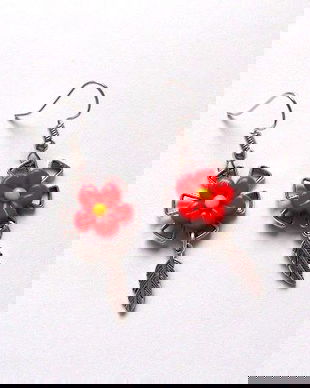 cercei fimo cu flori rosii 45159