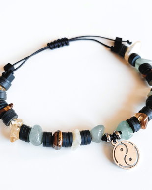 BRATARA FENG SHUI YIN SI YANG CU AVENTURIN, CITRIN SI OCHI DE TIGRU - ABUNDENTA SI PROSPERITATE - NEGRU