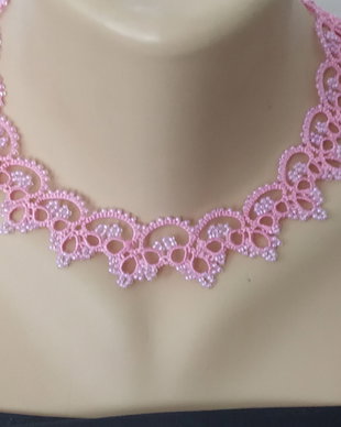 Colier roz, la baza gatului din dantela frivolite, colier dantela roz, bijuterii unicat, bijuterii tatting
