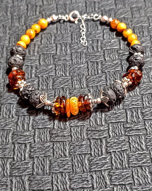Bratara argint ambra chihlimbar nuante cognac miere lava boho chic trendy cadou - Transport gratuit