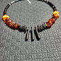 Colier argint ambra chihlimbar negru cognac miere nuante gradient onix coral boho chic trendy - Transport gratuit negru nugget disc heishi