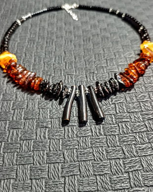 Colier argint ambra chihlimbar negru cognac miere nuante gradient onix coral boho chic trendy - Transport gratuit negru nugget disc heishi
