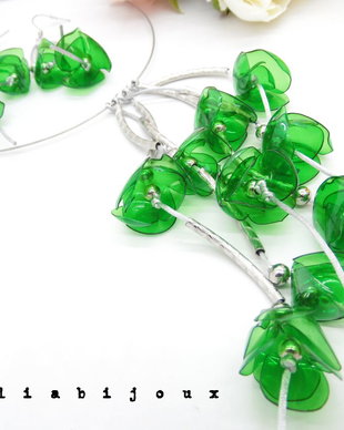 Set bijuterii statement handmade unicat - PET-uri (plastic) reciclate - flori (cod988)