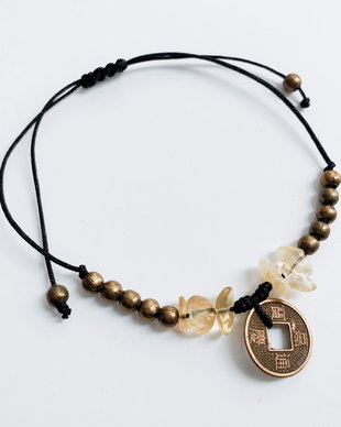 BRATARA MONEDA CHINEZEASCA FENG SHUI CU CRISTALE DE CITRIN - NOROC SI PROSPERITATE