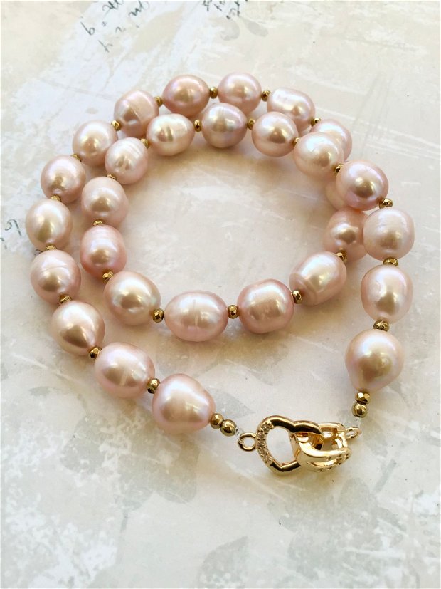 Colier perle de cultura baroc nude rose