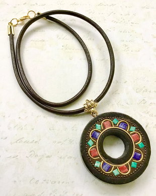 Pandantiv Nepalez turcoaz, lapis lazuli & coral rosu