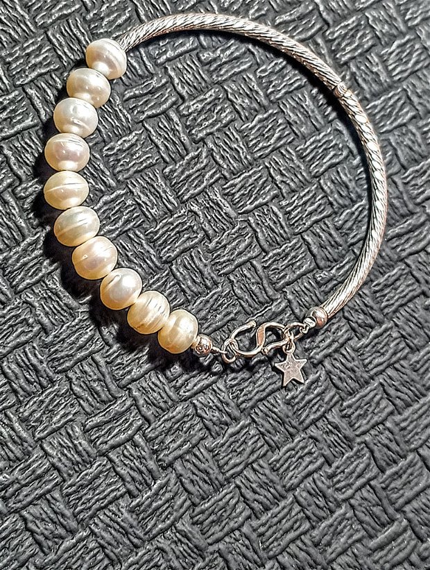 Bratara argint perle naturale de cultura charm stea argint asimetrica trendy clasic - Transport gratuit