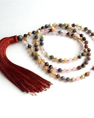Colier Mala 108+1*Labradorit+OchiDeTigru+CuartRoz+Citrin+Turcoaz+Unakite*Meditatie si rugaciune