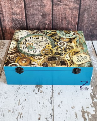 Cufar pentru ceasuri, cu model steampunk, cutie ceasuri, cufar steampunk
