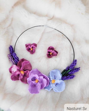 Set (colier si cercei): Panselute si lavanda
