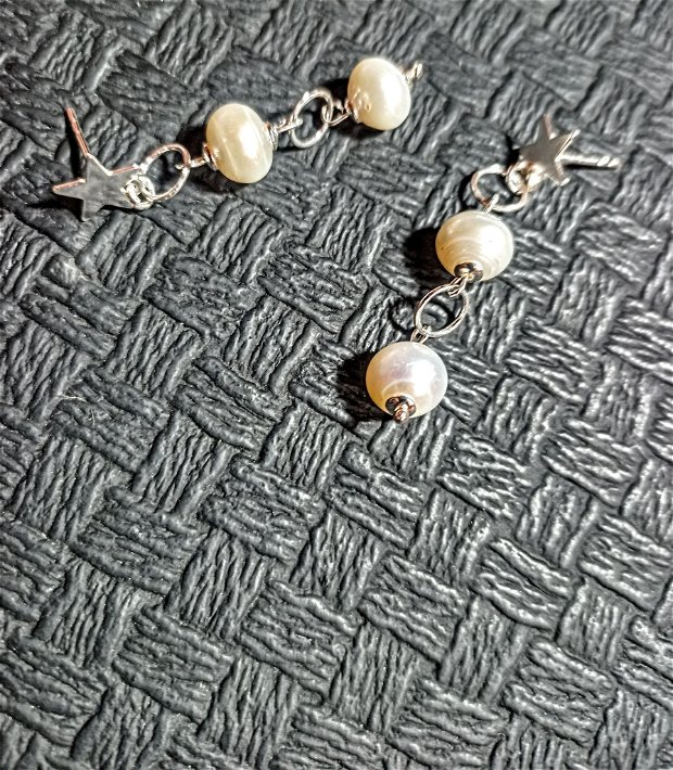Cercei argint perle naturale de cultura stea argint tija argint trendy - Transport gratuit