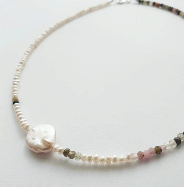 Colier perle naturale si turmalina colorata II
