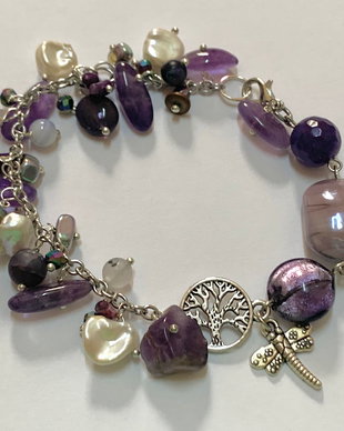 BRĂȚARĂ ~PURPLE SPRING~ ametist,perle,hematit,agate,jad,Murano,inox