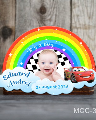 Marturii botez handmade - Magnet curcubeu - Tematica Cars, Fulger McQueen