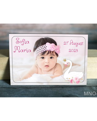 Marturii botez personalizate fete - Magneti frigider cu poza - Tematica Lebada