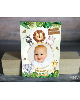 Marturii botez baiat - Magnet frigider cu poza - Tematica Safari