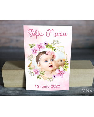 Marturii botez fetite - Magneti personalizati cu poza - Decoratiuni florale