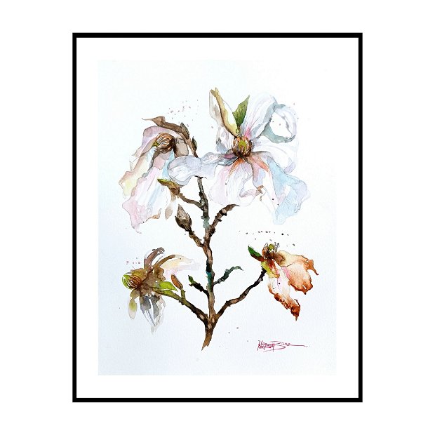 Tablou Magnolia - Pictura Originală în Acuarelă - Nature And Colors Collection
