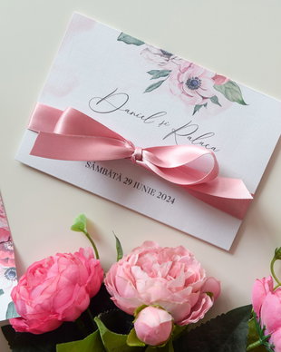 Invitație nuntă pliată -Pink love
