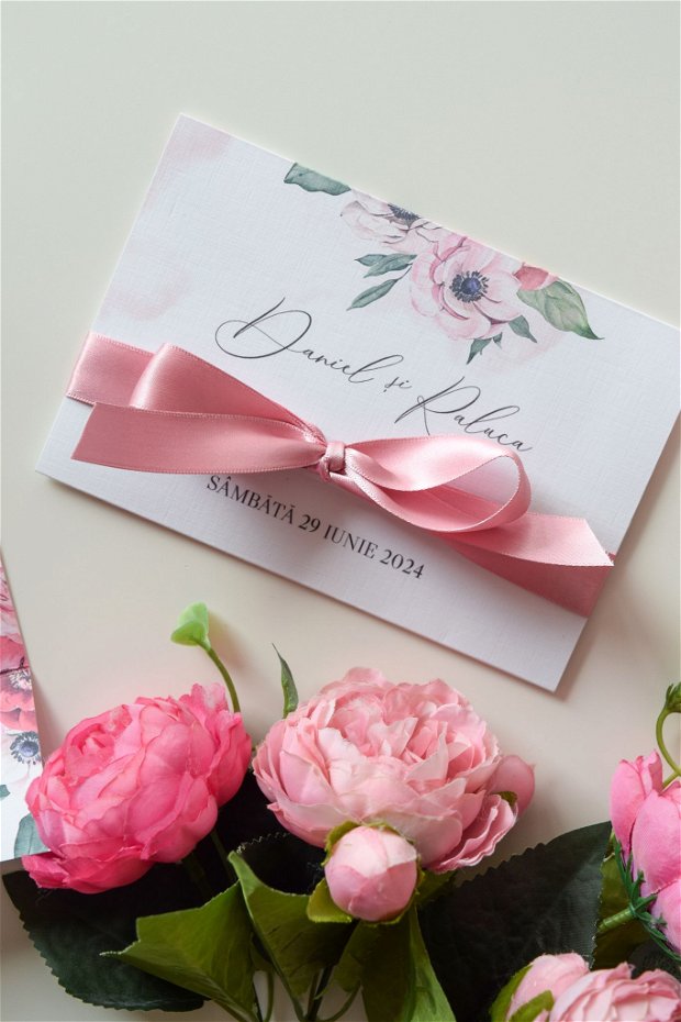 Invitație nuntă pliată -Pink love