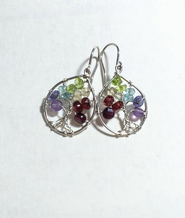 Cercei argint, peridot, granat, ametist...