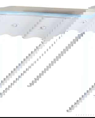 Consola alba din lemn masiv cu trei sertare