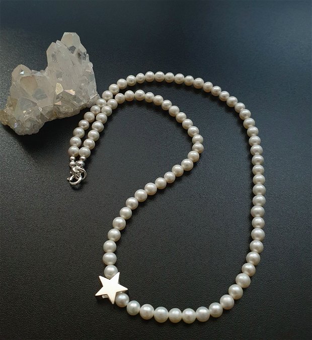 Colier perle naturale si stea din argint ||