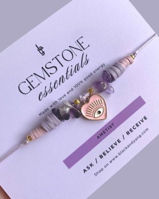 BRATARA CRISTAL DE AMETIST CU PANDANTIV EVIL EYE - LINISTE SI ARMONIE