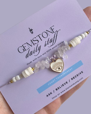 BRATARA CRISTAL DE CUART TRANSPARENT CU PANDANTIV EVIL EYE - PURIFICARE SI CURATARE