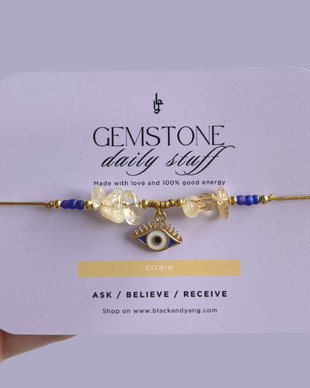 BRATARA CRISTAL DE CITRIN CU PANDANTIV EVIL EYE - PROSPERITATE SI SUCCES