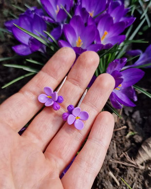 Cercei liliac, tortițe argint