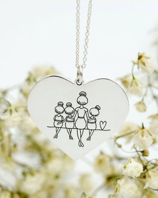 Lantisor si pandantiv simbol Inima personalizat Mama si fetele ei  Argint 925