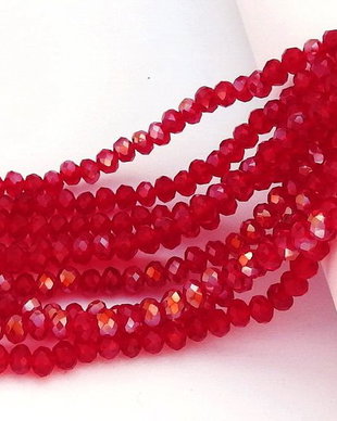 Cristale din sticla, rondelle, 3x2.5 mm, transparente, AB, rosii-B06