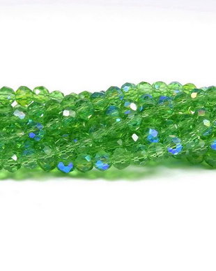 Cristale din sticla, rondelle, 3x2.5 mm, electroplacate, AB, verzi-L08