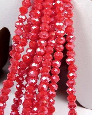 Cristale din sticla, rondelle, 3.5x3 mm, opace, lucioase, rosu orange